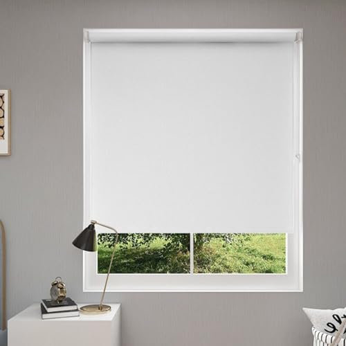 Ohne Bohren Duo Rollos 85 x 60 cm Lichtfilterung/Wasserdicht/Anti, Bambusrollo Outdoor Rollo Bambus, Seitenzugrollo Verdunkelung für Fenster, für Alle Türen und Fenster, Weiß