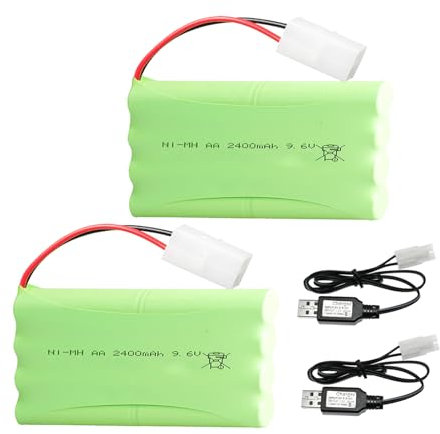 2Pcs Batería Recargable de Repuesto RC NI-MH AA de 9.6V 2400mAh con Cable Cargador USB KET-2P para Juguetes, Drones, Accesorios de Coche con Control Remoto