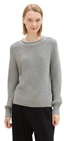 Tom Tailor Denim Damen Strickpullover mit leichten Ballonärmeln, 10658 - Cement Grey Mélange, XXL