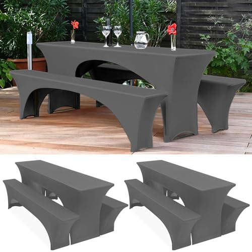 Lumaycens Zwei 3er-Set Biertischhussen 220 x 70 x 70 cm, hussen bierzeltgarnitur, dunkelgrau, Stretch-Bezüge für Biertisch-und Bankgarnituren, Bierbankhussen, Spandex-Bierzeltgarnitur für Bankett