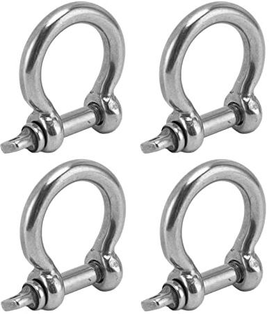 Bogenschäkel, 4 Stück Schraubstift-Ankerschäkel, 304 Edelstahl D-Ring-Bogenform-Ankerlastklemme für Bergbaumaschinen, Forstwirtschaft, Segelschäkel (M6)