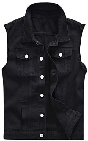 Lack Hemd Herren Schulter aus Jeanim Jacke für Männer Weste lässige Herrenbluse Männerhemden (Black, XXL)