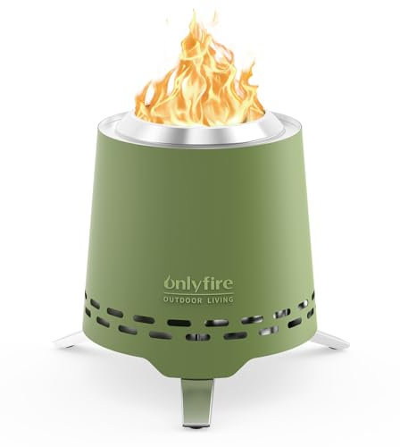 Onlyfire Mini Feuerschale Outdoor 16,5CM, Raucharmer Tischfeuer für den Garten, Tischkamin für Pellets/Holz, mit Topfhalter und Tragetasche, Konisch, Grün