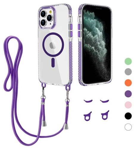 MBSLFY Handyband Handyhülle für iPhone 15 Pro Hülle mit Band [Kompatibel mit Magsafe] Transparente Magnetisch Handyhülle mit Abnehmbar Schutzhülle kompatibel mit iPhone 15 Pro, Tiefviolett