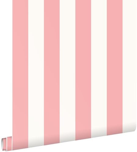 papier peint à rayures rose clair et blanc 50 x 900 cm - ESTAhome