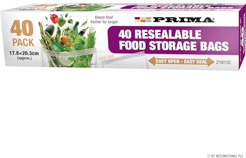 Zip Lock Bags Freezer Ziplock Reusable Resealable Press And Seal Fridge Food Storage Bag For Storing And Carrying Dry Foods Sweets Cookies And Sandwich Clear Plastic Pouches 17.8cm X 20.3cm (40 Pack)