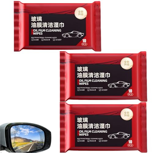 Lot De 3 Lingettes De Nettoyage Pour Film D'huile De Vitre De Voiture, Lingettes De Nettoyage De Film D'huile Pour Vitres De Voiture, Nettoyant De Film D'huile De Pare-brise Polyvalent, Lingettes De