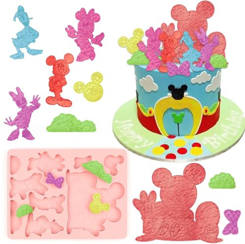 Minie Ausstechformen kinder, 3D Micke Tortendekoration Form, Minie Silikonform, Rosa, Micke Gebäck Backform, Kreativ Formen, Geeignet für Fondant, Schokolade, Bäckerei, Kerzenherstellung Usw