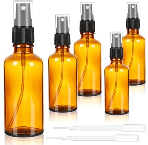 JULMELON Botella de spray de cristal, 5 unidades, color marrón, 100 ml, 50 ml, 30 ml, con cuentagotas, perfume, atomizador, grande, rellenable, para esencias, aceites y cosméticos
