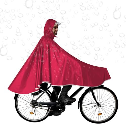 HORREX Poncho Impermeabile Donna/Uomo 160*140cm, Rosso, 3XL, Tinta Unita, Cappuccio Coreano, Tutte le Stagioni, Tessuto Oxford Impermeabile, Per Pioggia, Escursionismo, Ciclismo, Motocicletta