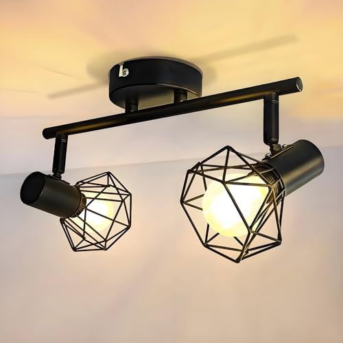 Sweier Led Deckenstrahler, Deckenleuchte 2-Flammig E14 Verstellbare, Schwenkbar Deckenspots für Küche, mit Gitterschirm Retro Wandleuchte für Arbeitszimmer Flur, Max. 40 Watt(Ohne Glühbirne)