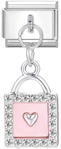 Greenyre Italian Charm Bracelet,Silber Italian Charms,9mm Edelstahl DIY Abnehmbar Module für Italienische Armbänder,Armband Charms für Armketten,Geschenke für Freund/Families(pink lock)