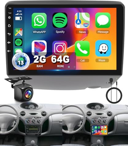 【2+64G】Hodozzy Carplay Autoradio per Toyota Vitz XP10 Yaris Platz Echo 1999-2005, Touchscreen da 9 pollici con Android Auto/DSP/WiFi/GPS/RDS/FM/Bluetooth/USB