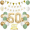 50. Geburtstag Dekoration Salbeigrüne, Grün Gold Luftballon Deko 50. Geburtstag mit Zahl 50 Folienballon, Happy Birthday Banner, Tortendeko für 50. Happy Birthday Deko Frau Mann