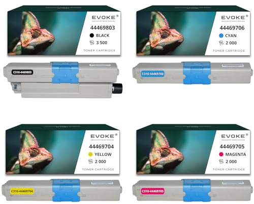 4 Tonerkartuschen für OKI C310 CMYK, 3500 Seiten Schwarz + 2000 Seiten pro Farbe, kompatibel mit C310 C330 C510 MC351 MC352 MC361 MC362 MC562