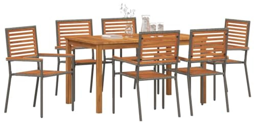vidaXL Garten Essgruppe 7 STK. Grau Massivholz Akazie
