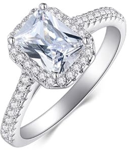 Skcess 9K Weißgold Wedding Ring Weiß Moissanite Ring 9mm, Rechteck Rings Damen Größe 49 (15.6)