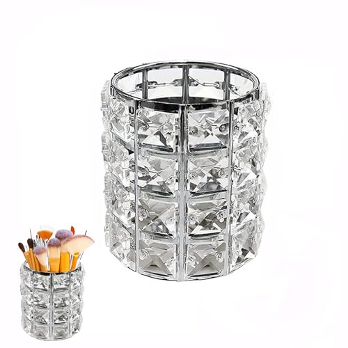 Kosmetik Organizer,Schmink Aufbewahrung,Kristall Pinselhalter Organizer | Silber Kristall Make Up Pinsel Aufbewahrung,Pinselbehälter Makeup Pinsel Halterung Schminktisch Organizer für Kommode,Bad
