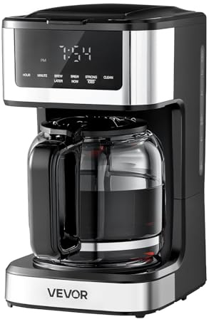 VEVOR Programmable Coffee Maker, 12 Cup Programmable Drip Coffee Makers with Touch Screen, 4-Hour Keep Warm Coffee Makers Drips, 2 Brew Strengths Drip Coffee Machine for Home, 24-Hour Programmable