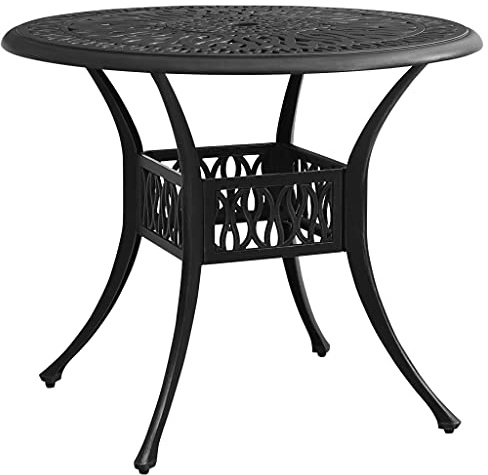 Table de Jardin Extérieur, 90x90x74 cm en Fonte d'Aluminium, Design Moderne avec Trou pour Parasol, Résistante aux Intempéries, Table à Manger Extérieur, pour Terrasse et Jardin, Couleur Noire