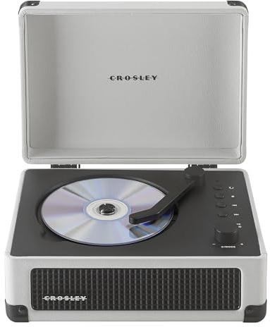Crosley CR3505DP-WF Cruiser Retro Portable CD Player with Stereo Bluetooth Speakers and FM Radio, White Farmhouse