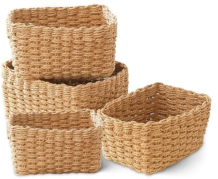 4 PCS Wicker Storage Basket, Small Wicker Hamper for Gifts Multifunctional Organiser for Cupboards Bedroom Kitchen Office