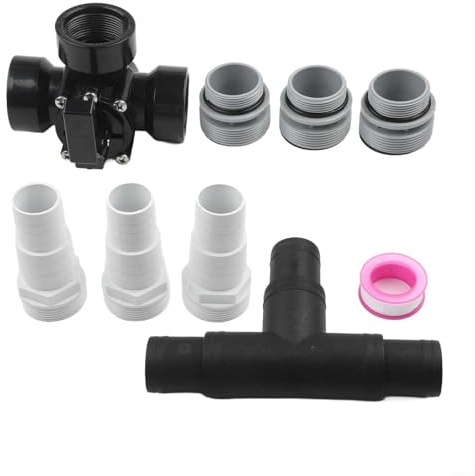 Honseadek 3-Wege-Pool-Umstellventil für oberirdische Pools, 3,8 cm, Schwimmbad-Filterschlauchverbinder-Set mit Schlauchschellen und O-Ringen, kompatibel mit 1 (schwarz)