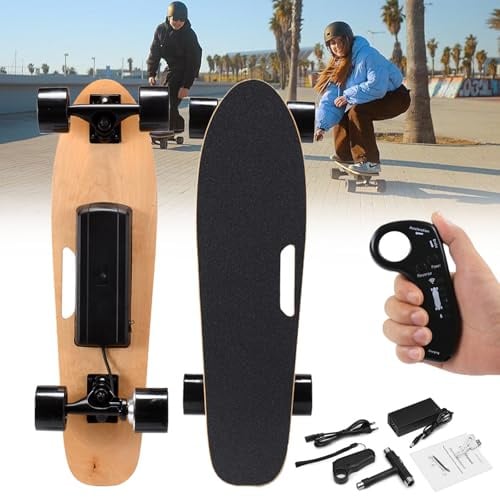 Giuggiolared Skate Électrique avec Plateaux de Skateboard, Moteur 350W, Batterie 2000mAh, Vitesse Max 22km/h, Autonomie 8km, Léger pour Commutes Quotidiennes