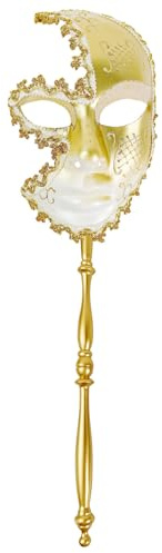 JewelryWe Venezianische Maske mit Stab Phantom Der Oper Handheld Vollmaske Vintage Gothic Damen Herren Augenmaske Theater Kostüm Für Halloween Karneval Gothic Party Maskenball Cosplay