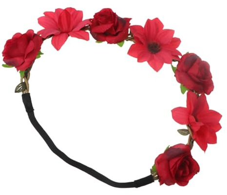 Couronne de Cheveux Fleurie pour Festival Rouge en Tissu | Coiffe Délicate, Accessoire Cheveux pour Fête et Performance, Tenue Confortable, Style Élégant