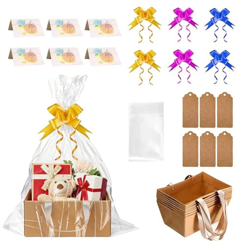 6er Set leere Geschenkkörbe Pappe, inklusive Zubehör, Weihnachten,Geburtstag