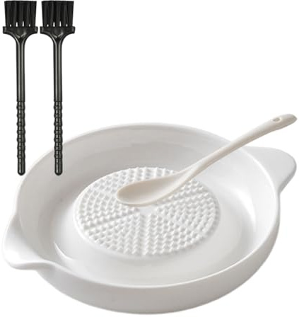 TAKONE Ingwerreibe Keramik Knoblauchreibe 11x9,2 cm 2 Bürsten + Löffel Weiß | Keramik Ingwerreibe; Knoblauchreibe; 11x9,2 cm; 2 Bürsten; Löffel enthalten