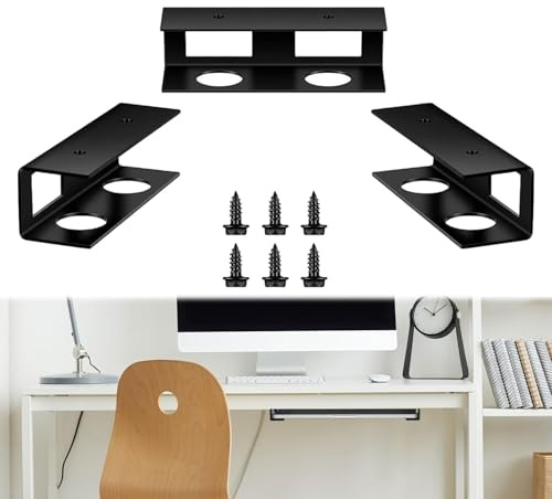 3 PCS Under Desk Laptop Mount,Universal Under Desk Metal Laptop Mount With Anti-Scratch Hidden Docking Station Holder,Silicone Tray Space-Saving for Tablet,Keyboard,Cable Box,Network Switch (Black)