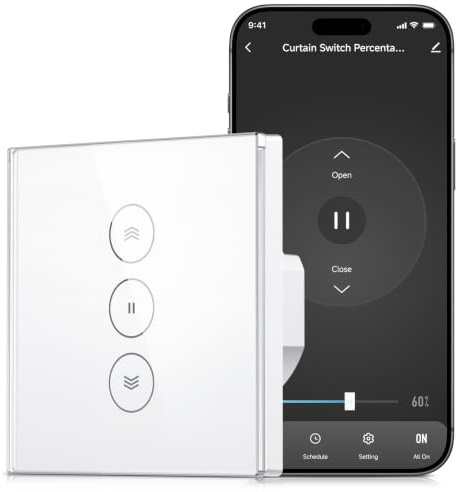 Interrupteur Connecté WiFi Volet Roulant Alexa [Fil Neutre] | Commutateur Intelligent Pour Rideau Avec Commande De Pourcentage Compatible Google Home, Minuterie Temporisée 1er