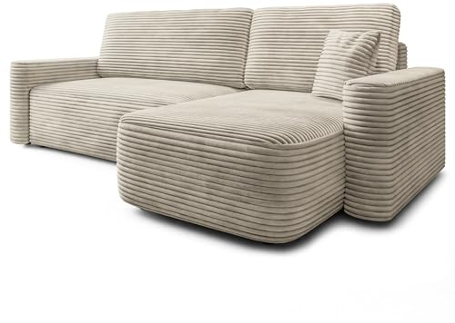 Masseno Ecksofa NERI T mit Schlaffunktion L-Form, Modern Sofa mit Bettkasten, Wohnzimmersofa, Couch, Soffa, Bettsofa, Couchgarnitur - Creme, TILIA 03