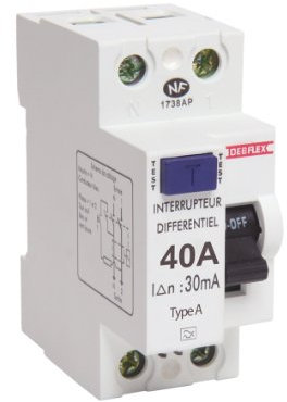 Debflex Disjoncteur différentiel Triphasé - Disjoncteurs électriques - Tableau électrique - Coffret électrique - Interrupteur Différentiel 2P 30MA 40A Blanc