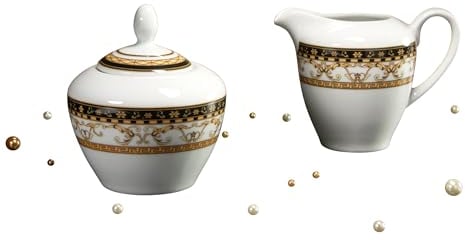 Creatable 15090, Serie Majestosa schwarz, Set 2 teilig Milchgießer und Zuckerset 2 TLG, Porzellan, Mehrfarbig, 25x12x12 cm