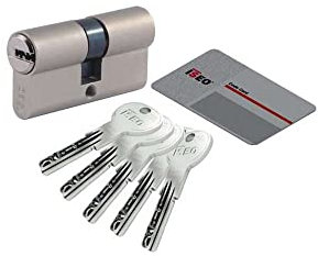 Euroline 701200 Cylindre Sécurité ISR6 5 Clés Réversible et Carte, Laiton Nickelé