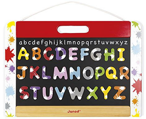 Janod - Ardoise Murale pour Enfant en Bois Splash - Double Face - 26 Magnets Incluses - Apprentissage Ecriture et Lecture - Dès 3 Ans, J09613