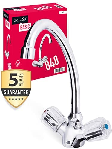 aquaSu® Zweigriffarmatur Standard Plus für Waschtisch oder Spüle, Wasserhahn Bad oder Küche, Waschtischarmatur, Armatur für Badezimmer, Zweigriffmischer Waschbecken, Waschbeckenarmatur Gäste-WC