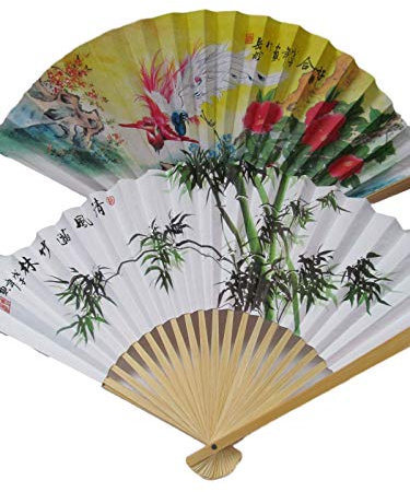 Fat-catz-copy-catz 1x Quality White Paper & Wood Chinese Japanese Oriental Fancy Dress Geisha Decorative Fan 26cm