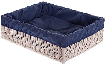e-wicker24 Alles aus Weide Hundekorb aus Weide für Hund und Katze Hundebett Katzenbett mit Kissen Tierkorb geflochten Katzenkorb rechteckig Liegestuhl 60x50 H18 cm