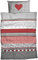 CASATEX Biber-Bettwäsche Herz-Karo im Landhausstil 155x220 cm Silber-rot