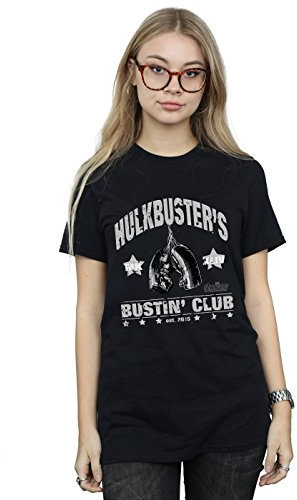 Marvel Women's Iron Man Hulkbuster's Bustin' Club Boyfriend Fit T-Shirt Small Black