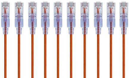 Monoprice Cat6A 6in Orange Patch Cable UTP 30AWG 10G Pure Bare Copper Snagless RJ45 SlimRun Series Ethernet Cable- Pack of 10