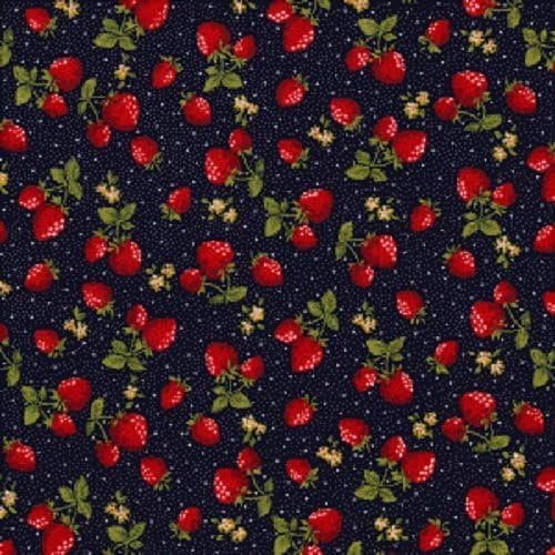 Rose & Hubble 100% Cotton Poplin Navy Fabric - Strawberry Print (1 Metre)