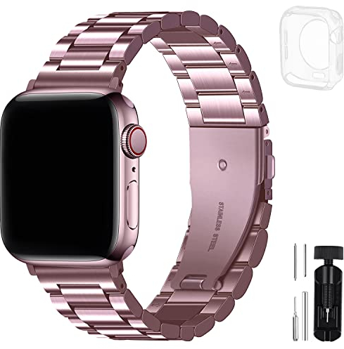 Fullmosa Correa Compatible Con Correa Apple Watch 40mm 38mm 41mm,Pulsera Acero Inoxidable con Case Para iWatch Ultra2 Ultra Series 10 9 8 7 6 5 4 3 2 1 SE SE2, 40mm 38mm 41mm Rosa