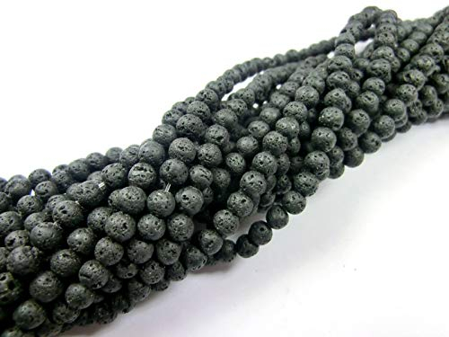 LAVA Perlen 4mm schwarz rund Lavaperlen Schmuckperlen 1 Strang gewachst (4mm)