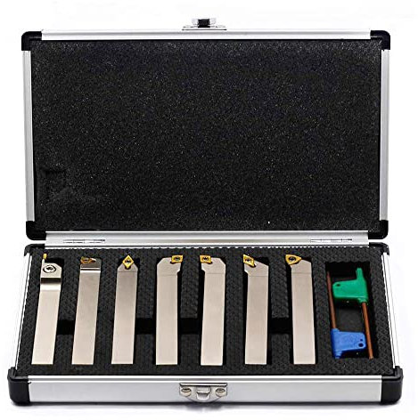 OSCARBIDE 1/2”Indexable Lathe Turning Tool 7 Pieces Set,Nickel Plated Heavy-Duty CNC Metal Lathe Cutting Tools for Turning Grooving Threading Parting Cut Off Holders Set