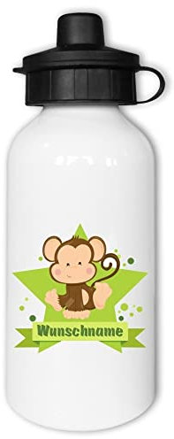 Samunshi® Kinder-Trinkflasche mit Affe und Namen als Motiv für Schule Sport Freizeit personalisierbar Affe